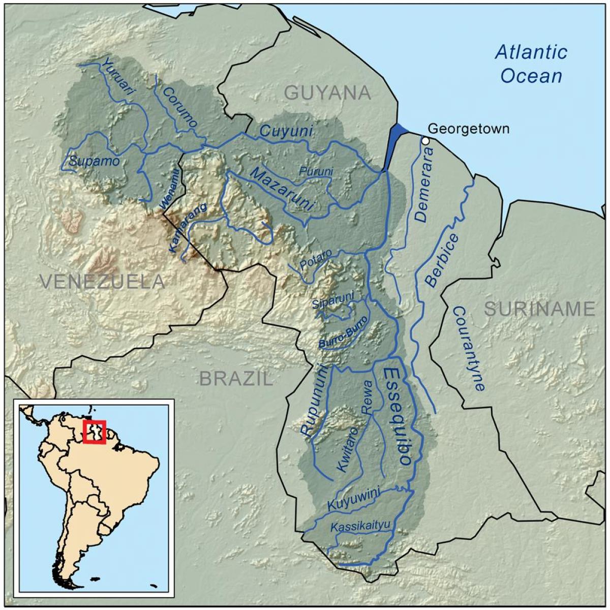 گیانا دریاؤں کا نقشہ